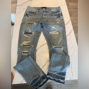 Men's Light Blue Distressed Slim Jeans